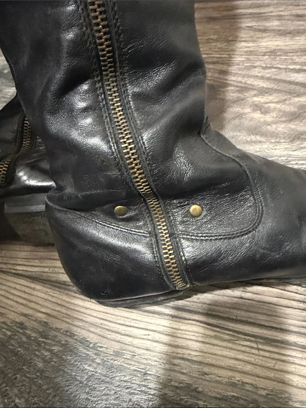 Aldo Black Over-the-Knee Leather Zip Boots